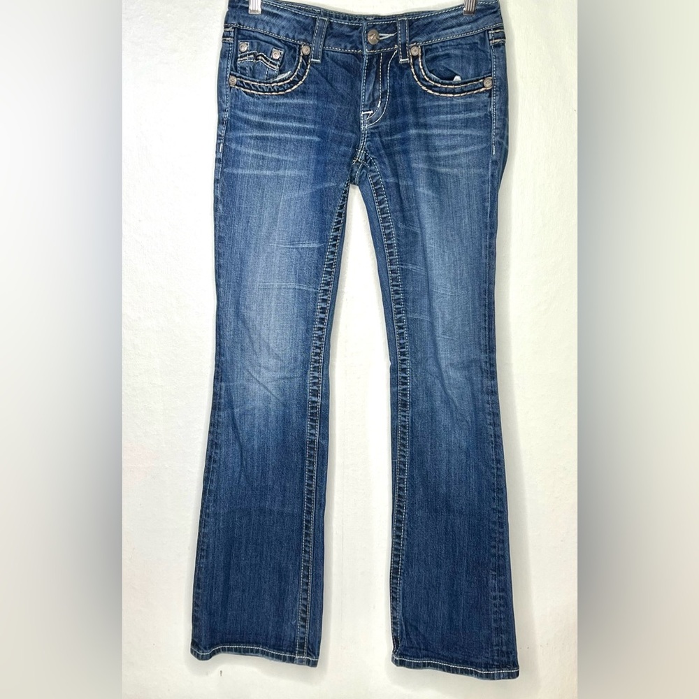 Miss Me Women’s Sz.27 Low Blue Boot Cut Embellished Flap Pockets   #116